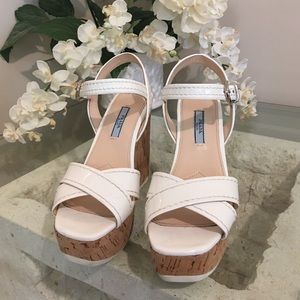 Authentic Preowned Prada wedge shoes in white patent leather Size 37.5